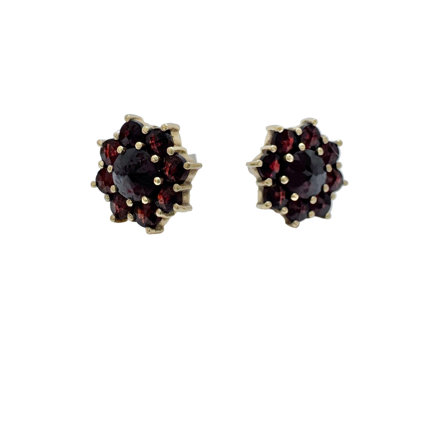 Vintage Solid Silver Garnet Cluster Stud Earrings.