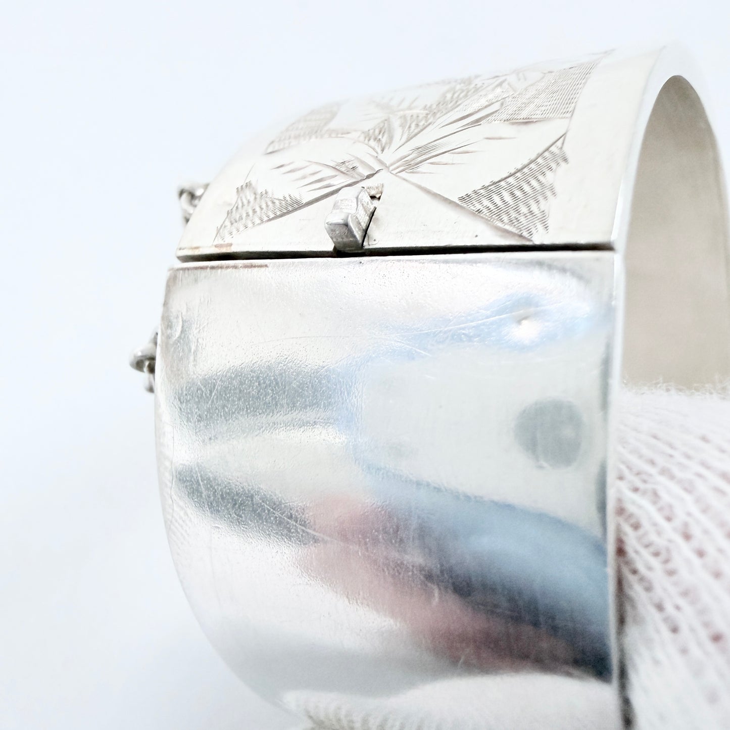 Sweden late 1800s. Antique Victorian Solid Silver Hinged Bangle Bracelet.