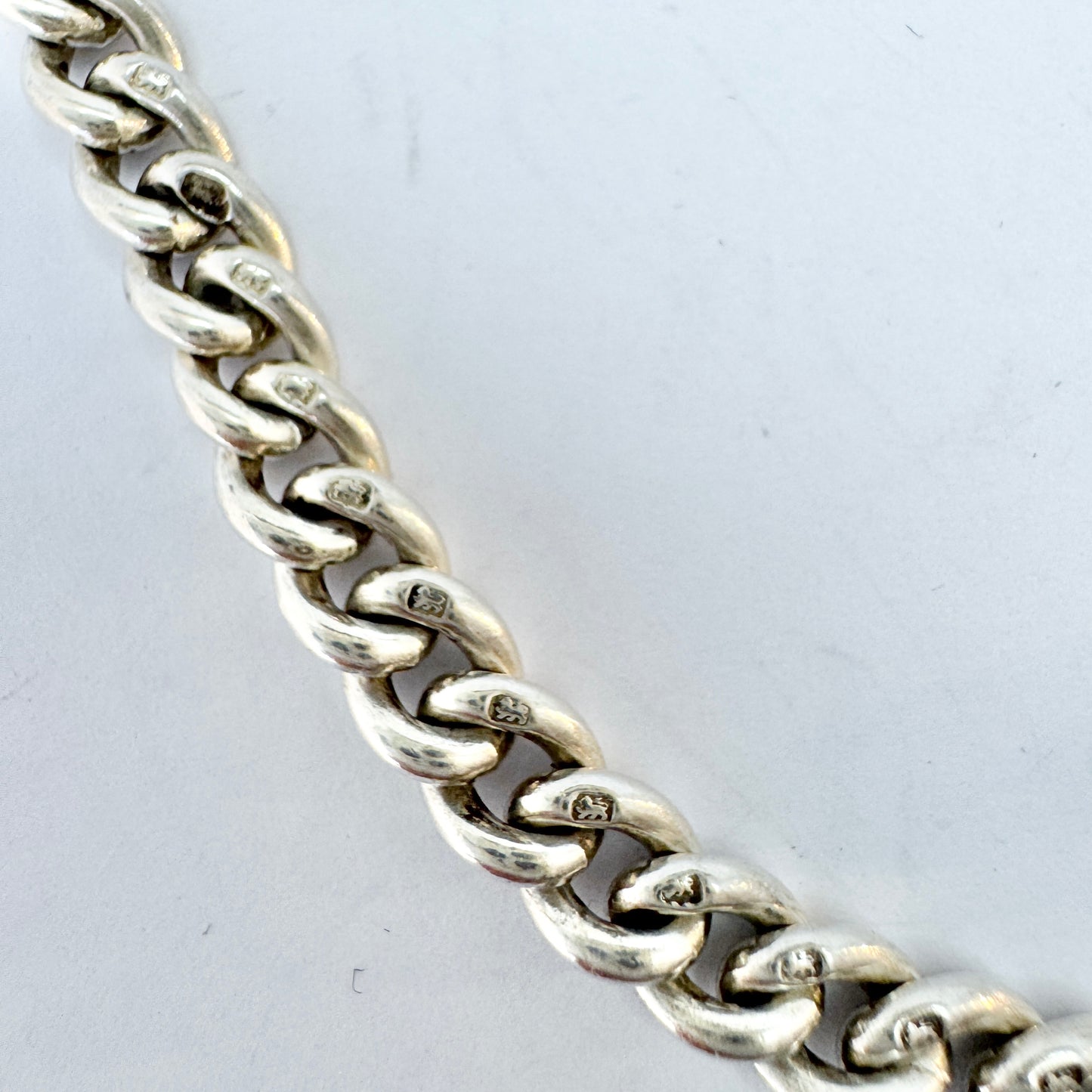 Antique Sterling Silver Curb-link T Bar Albert Chain
