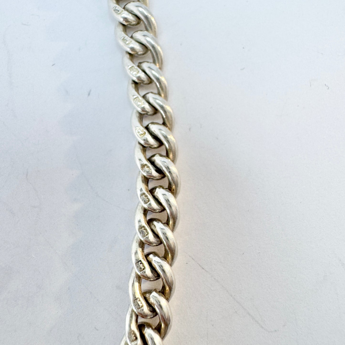 Antique Sterling Silver Curb-link T Bar Albert Chain