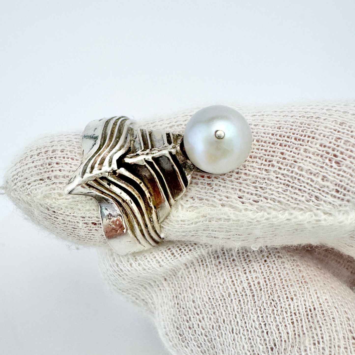 Studio Horst, Sweden 1977. Vintage Sterling Silver Pearl Ring.