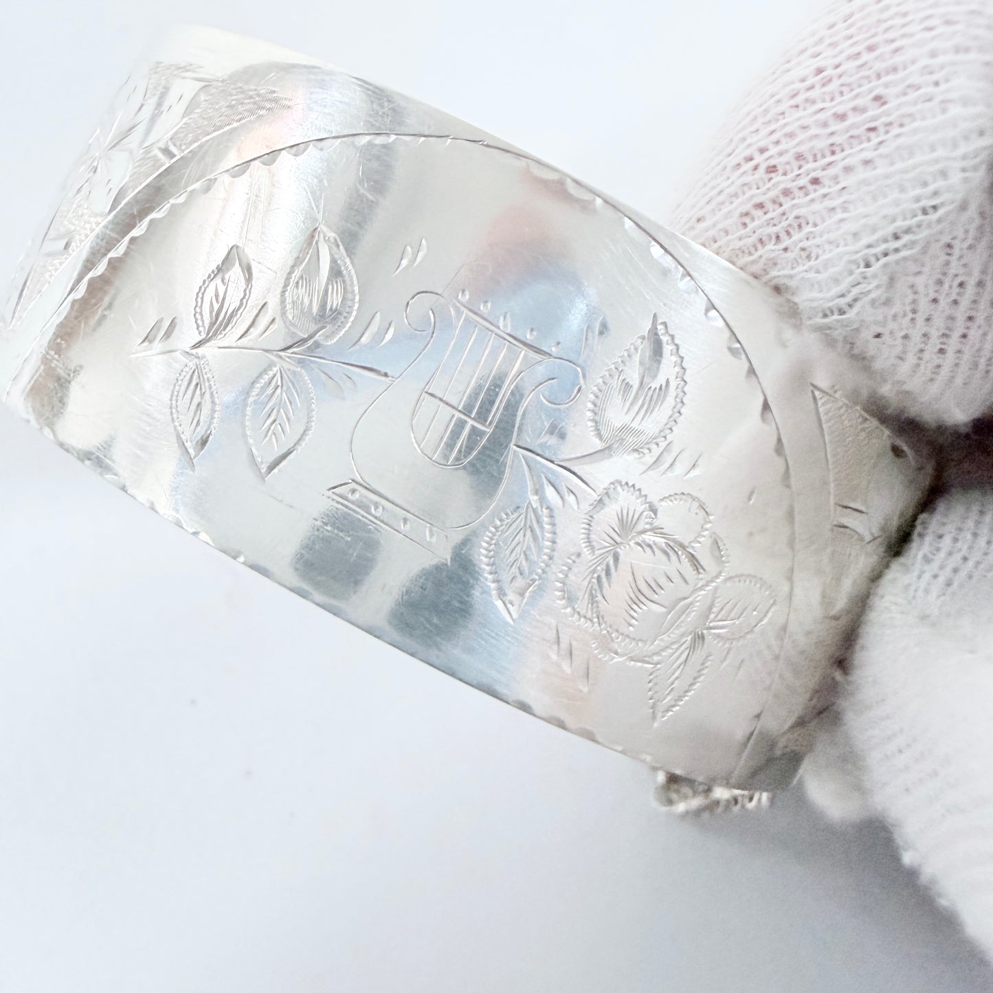 Sweden late 1800s. Antique Victorian Solid Silver Hinged Bangle Bracelet.