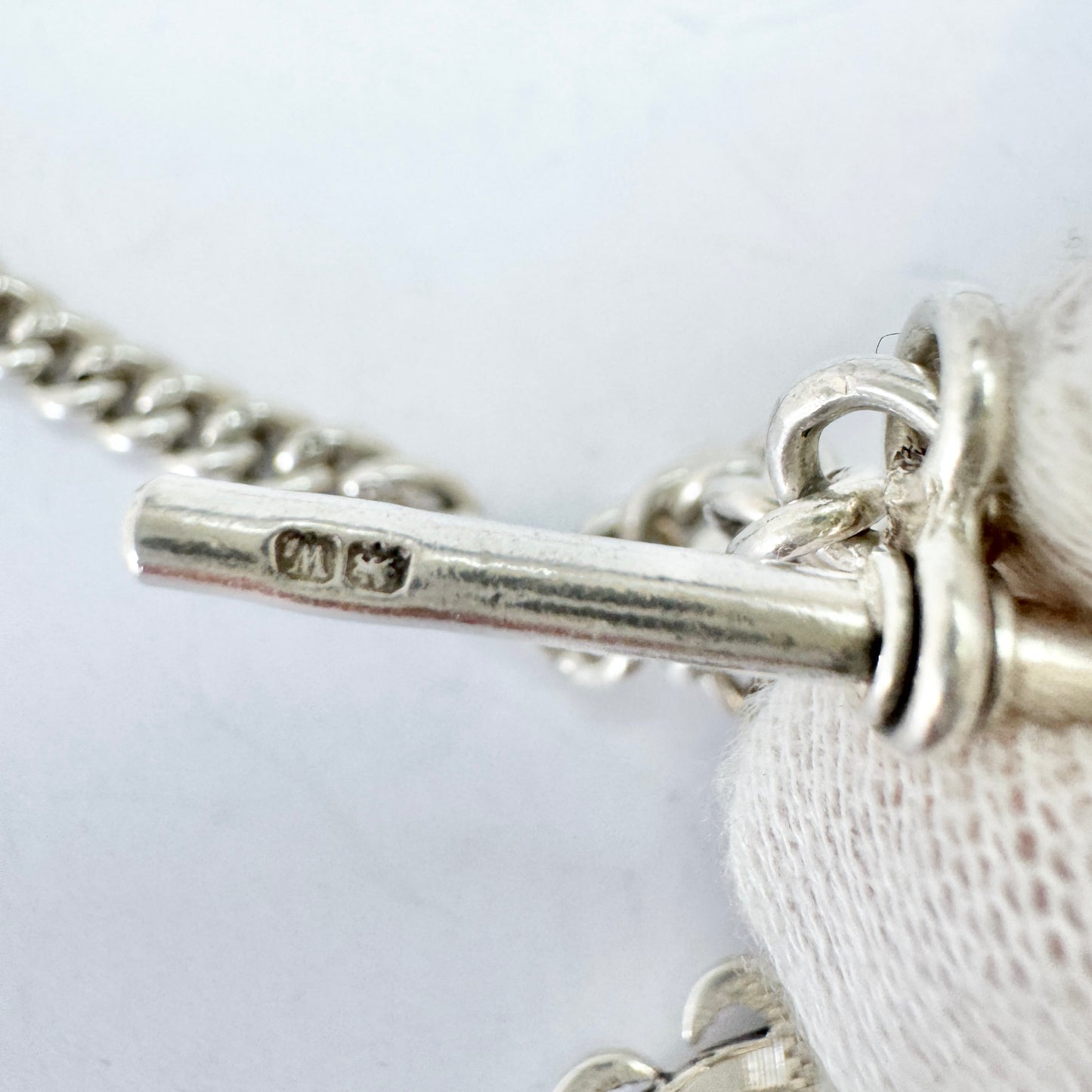 Antique Sterling Silver Curb-link T Bar Albert Chain