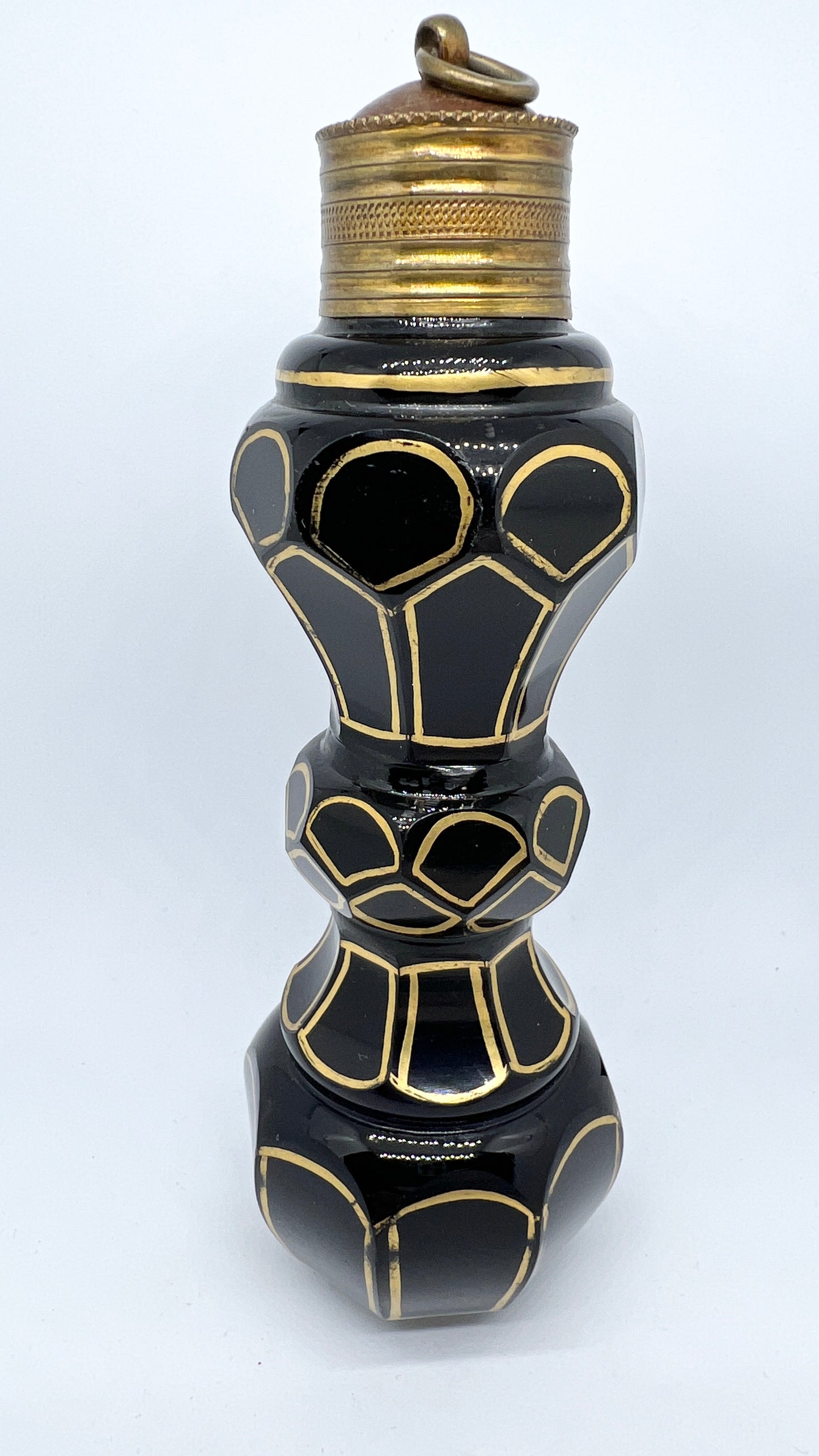 Bohemian 1820-30s Dark Blue Glass and Bronze Tall Perfume Scent Bottle Flask. With Museum Exhibition Provenance