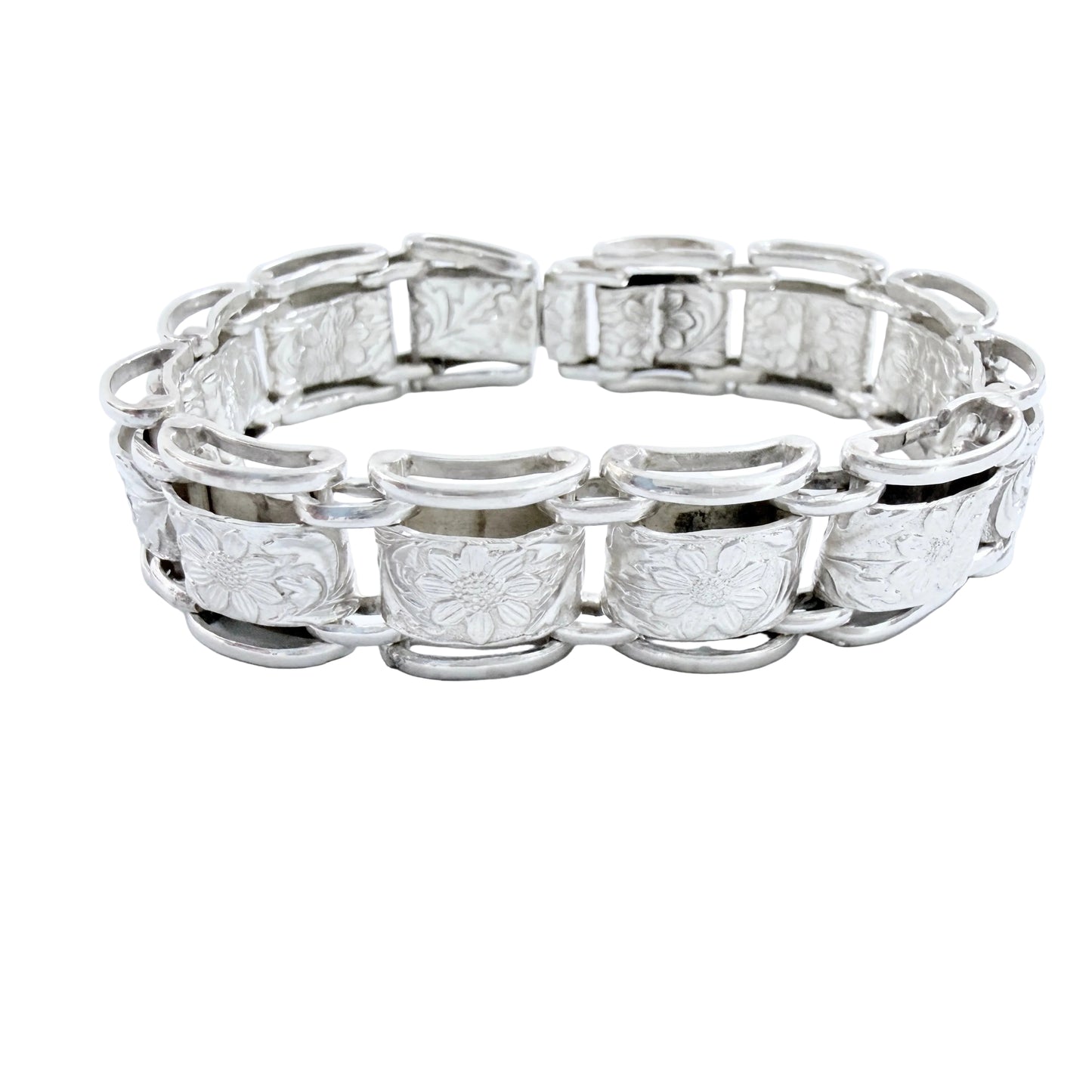 Vintage / Antique Solid Silver Flower Book-chain Bracelet.