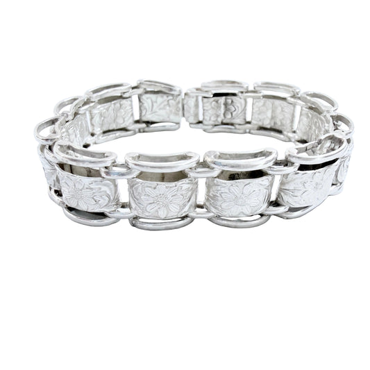 Vintage / Antique Solid Silver Flower Book-chain Bracelet.