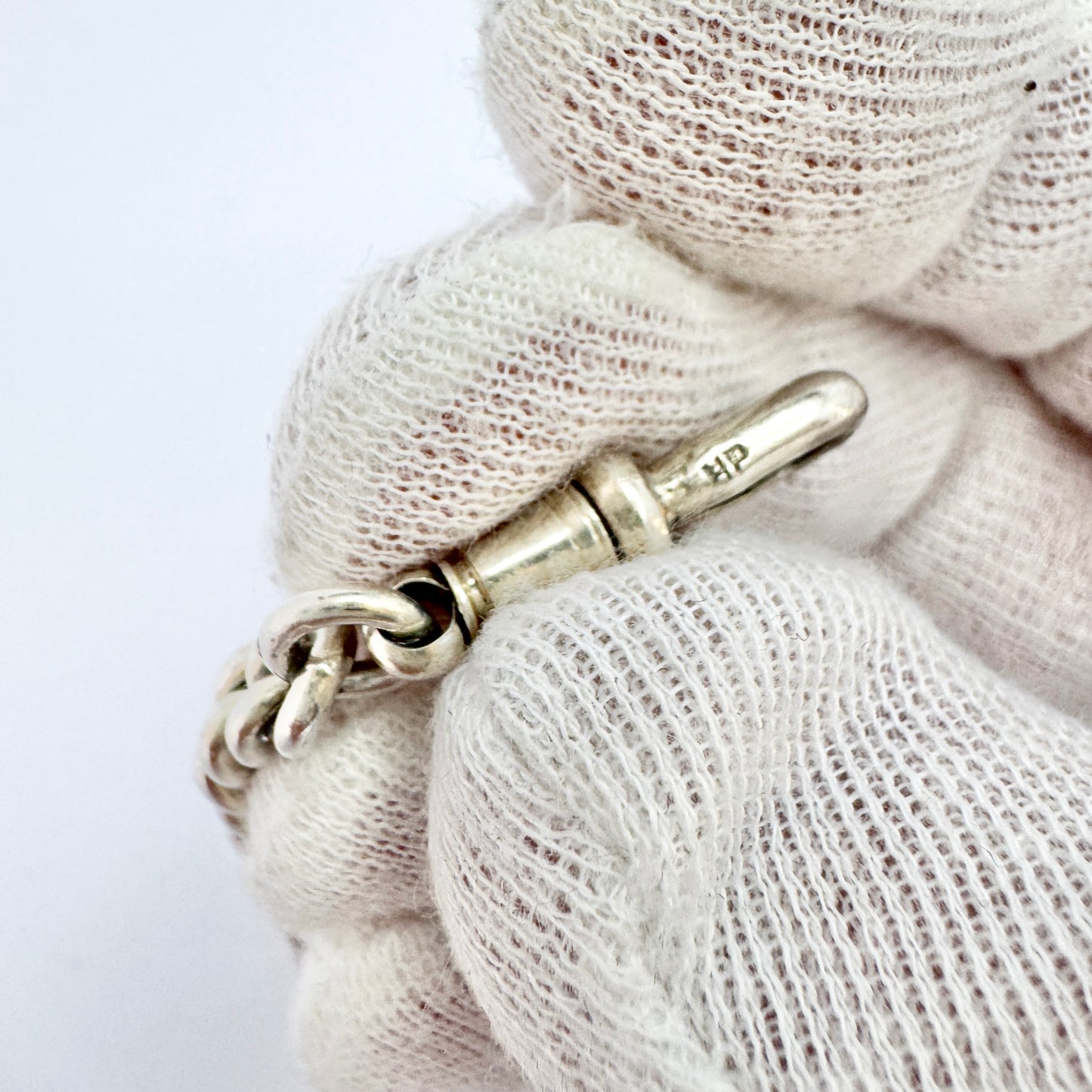 Antique Sterling Silver Curb-link T Bar Albert Chain