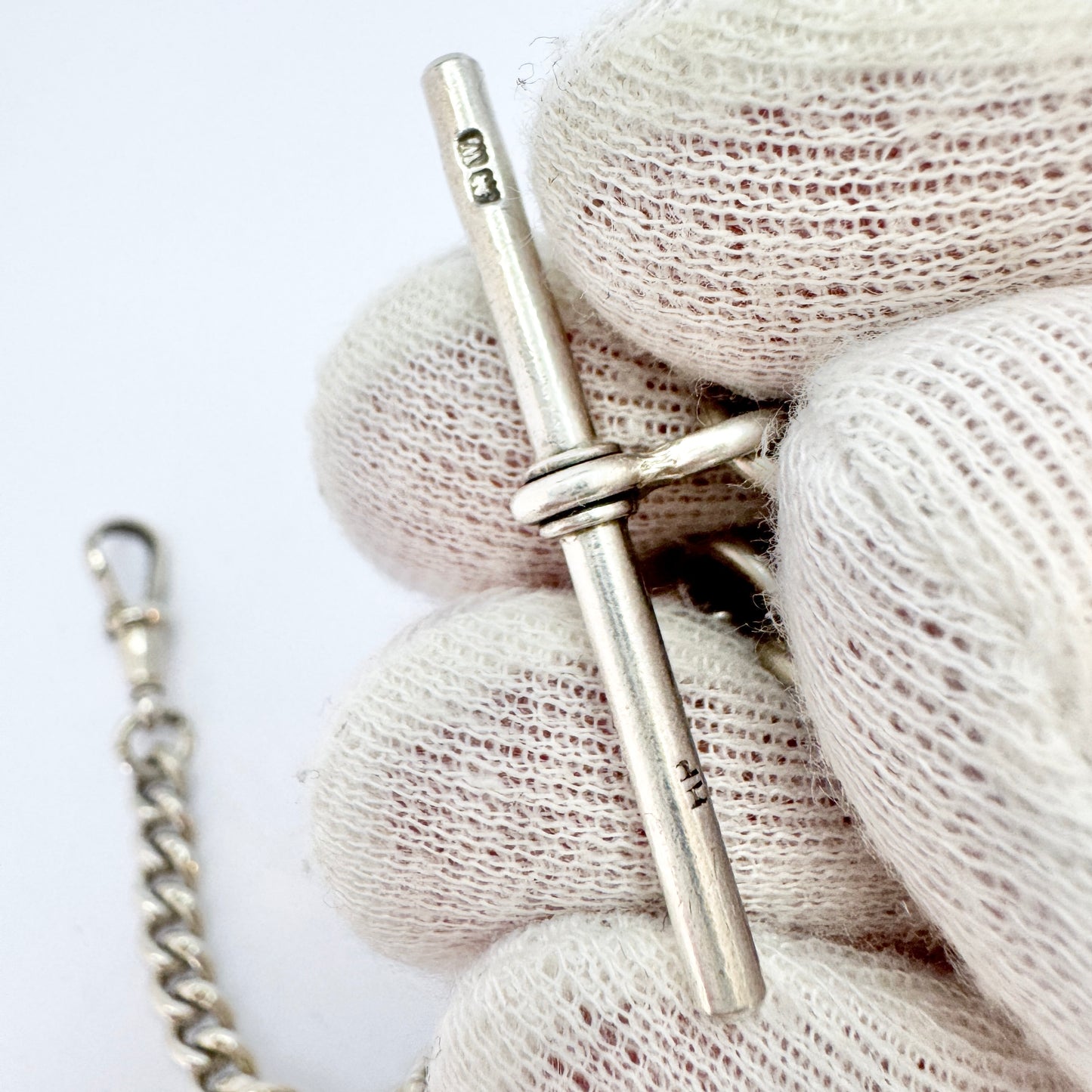 Antique Sterling Silver Curb-link T Bar Albert Chain