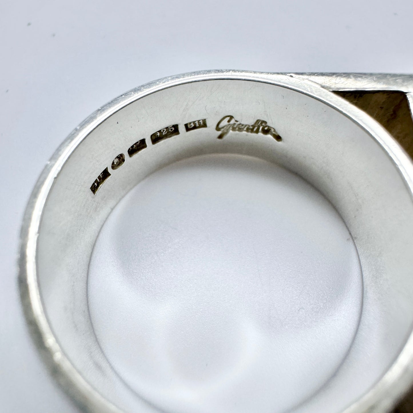 Claes E Giertta, Sweden. Chunky Sterling Silver 18k Gold Men's Signet Ring. Signed.