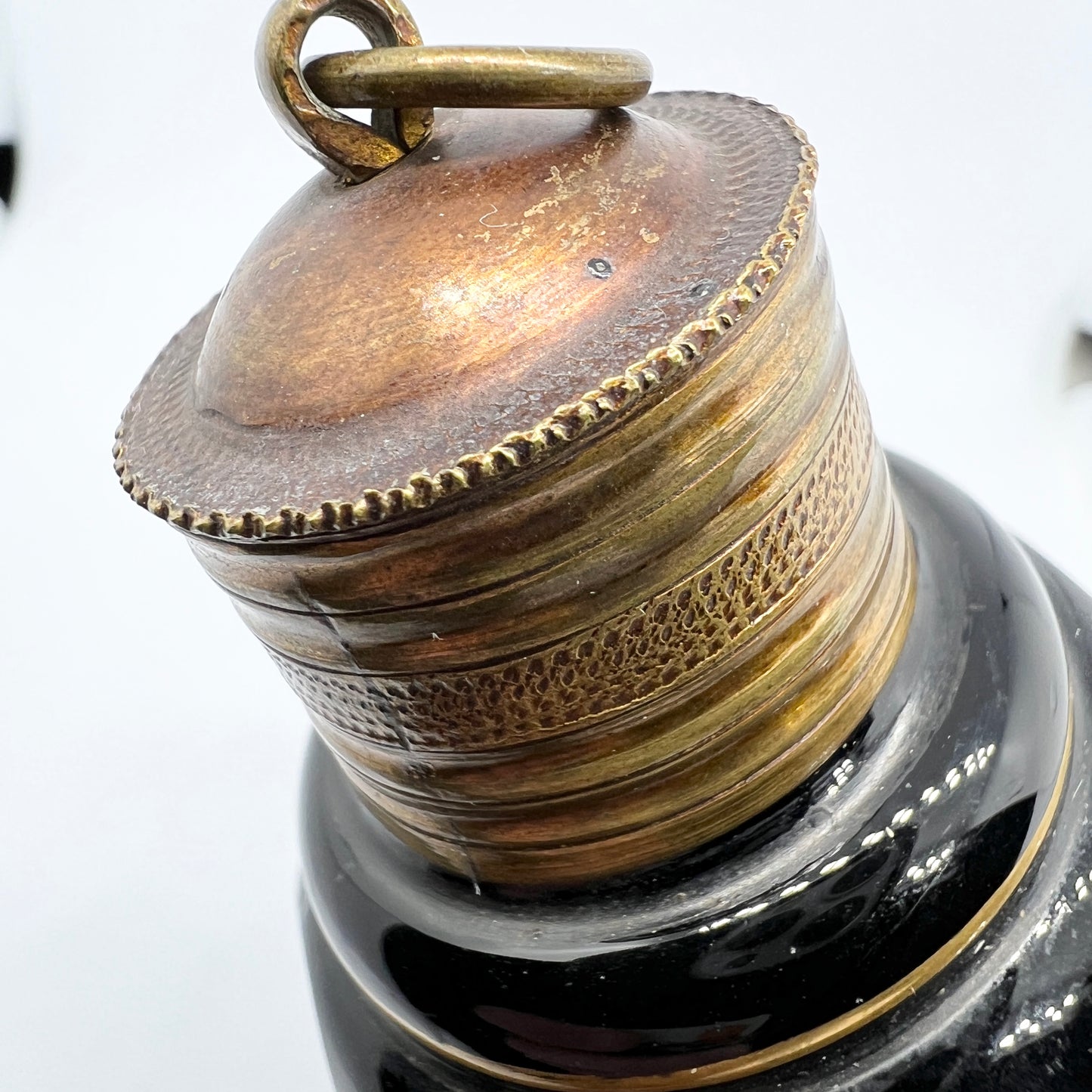 Bohemian 1820-30s Dark Blue Glass and Bronze Tall Perfume Scent Bottle Flask. With Museum Exhibition Provenance