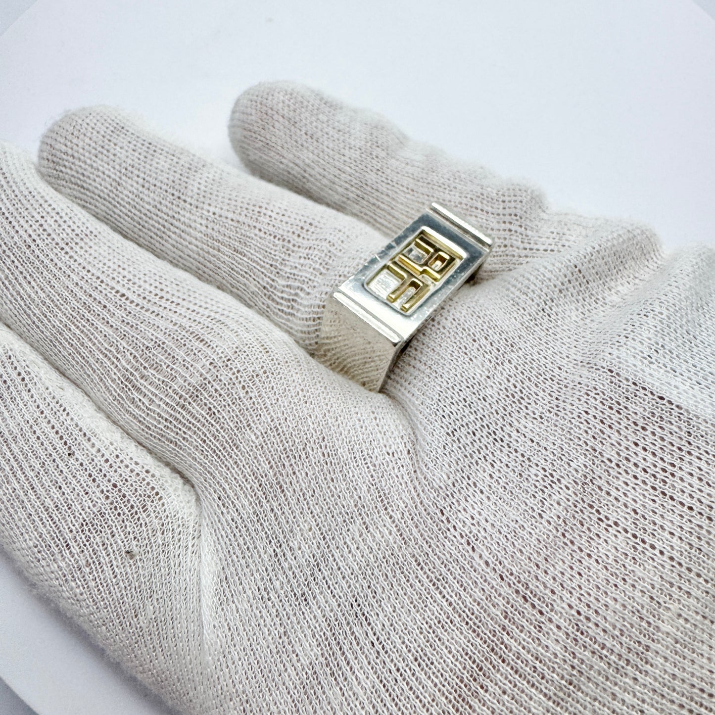 Claes E Giertta, Sweden. Chunky Sterling Silver 18k Gold Men's Signet Ring. Signed.