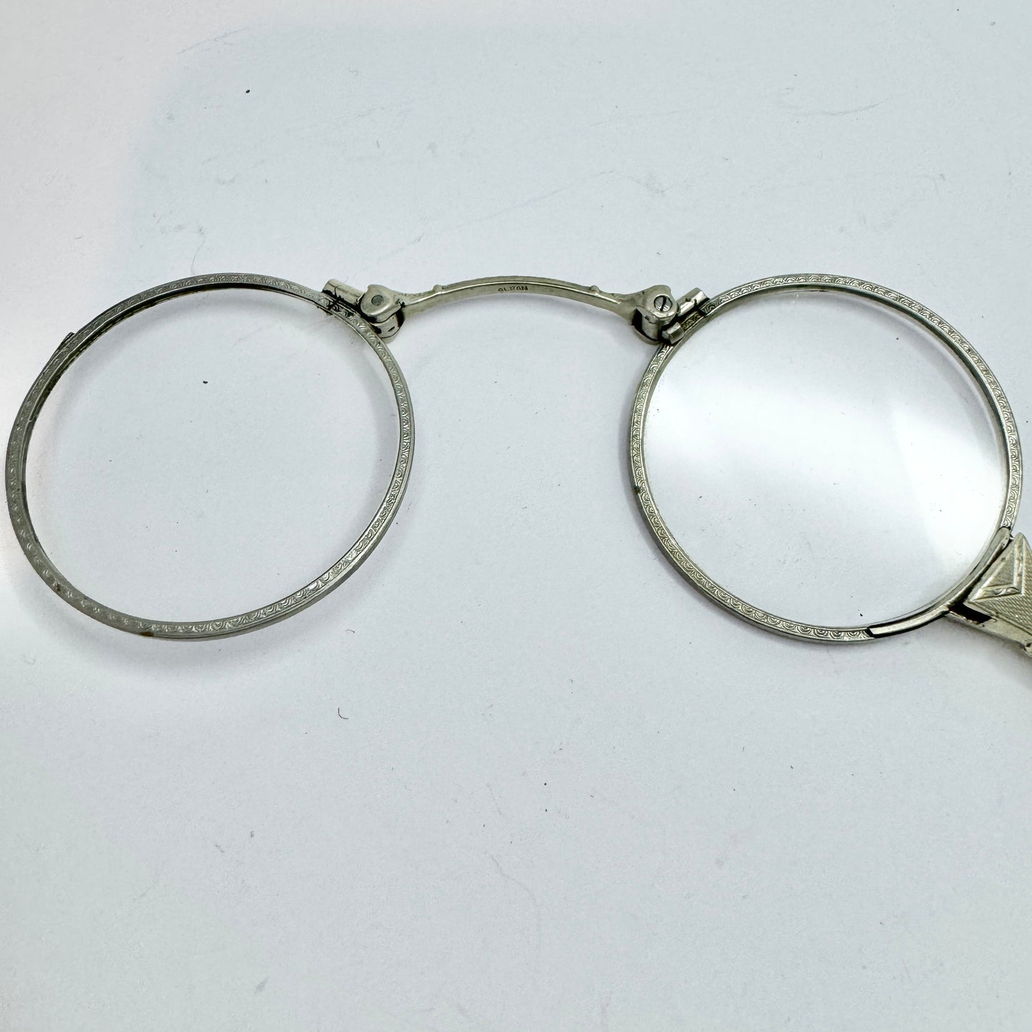 Vintage c 1930 Art Deco White Metal Lorgnette Pendant.