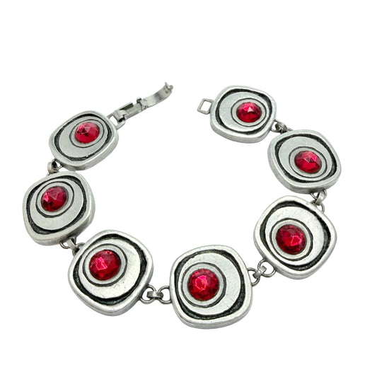 A.R Ottosson, Sweden 1970s. Vintage Pewter Red Crystal Bracelet.