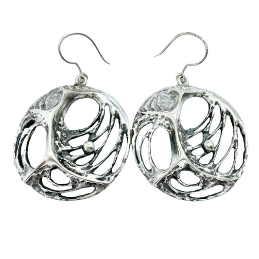 Sten & Laine, Finland 1973 Vintage Sterling Silver Earrings. Design: Spider Web