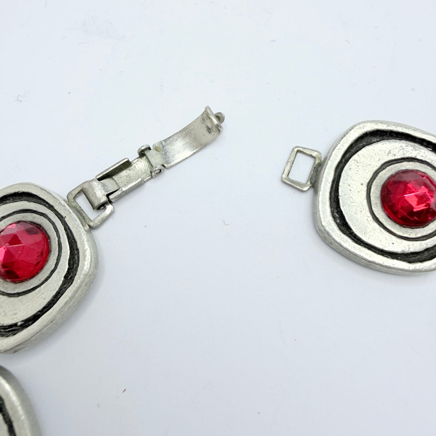 A.R Ottosson, Sweden 1970s. Vintage Pewter Red Crystal Bracelet.