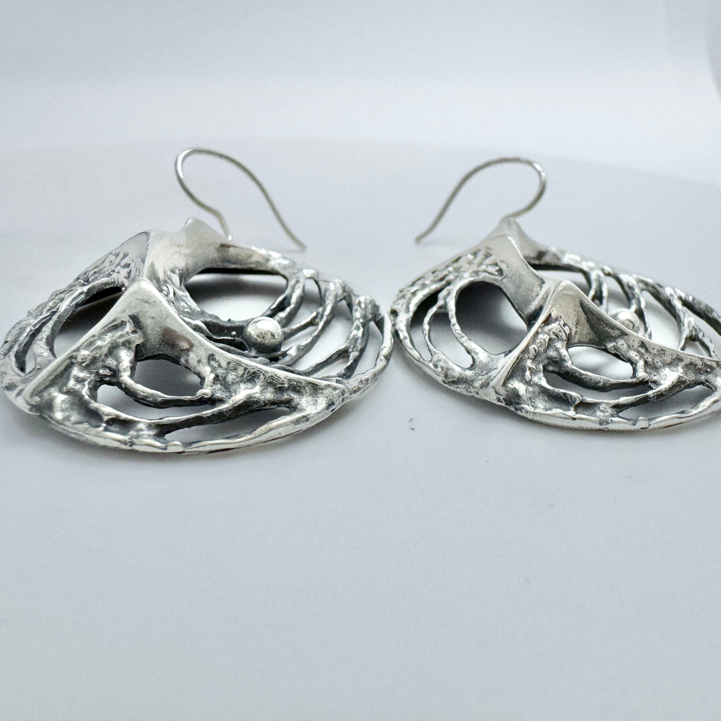 Sten & Laine, Finland 1973 Vintage Sterling Silver Earrings. Design: Spider Web