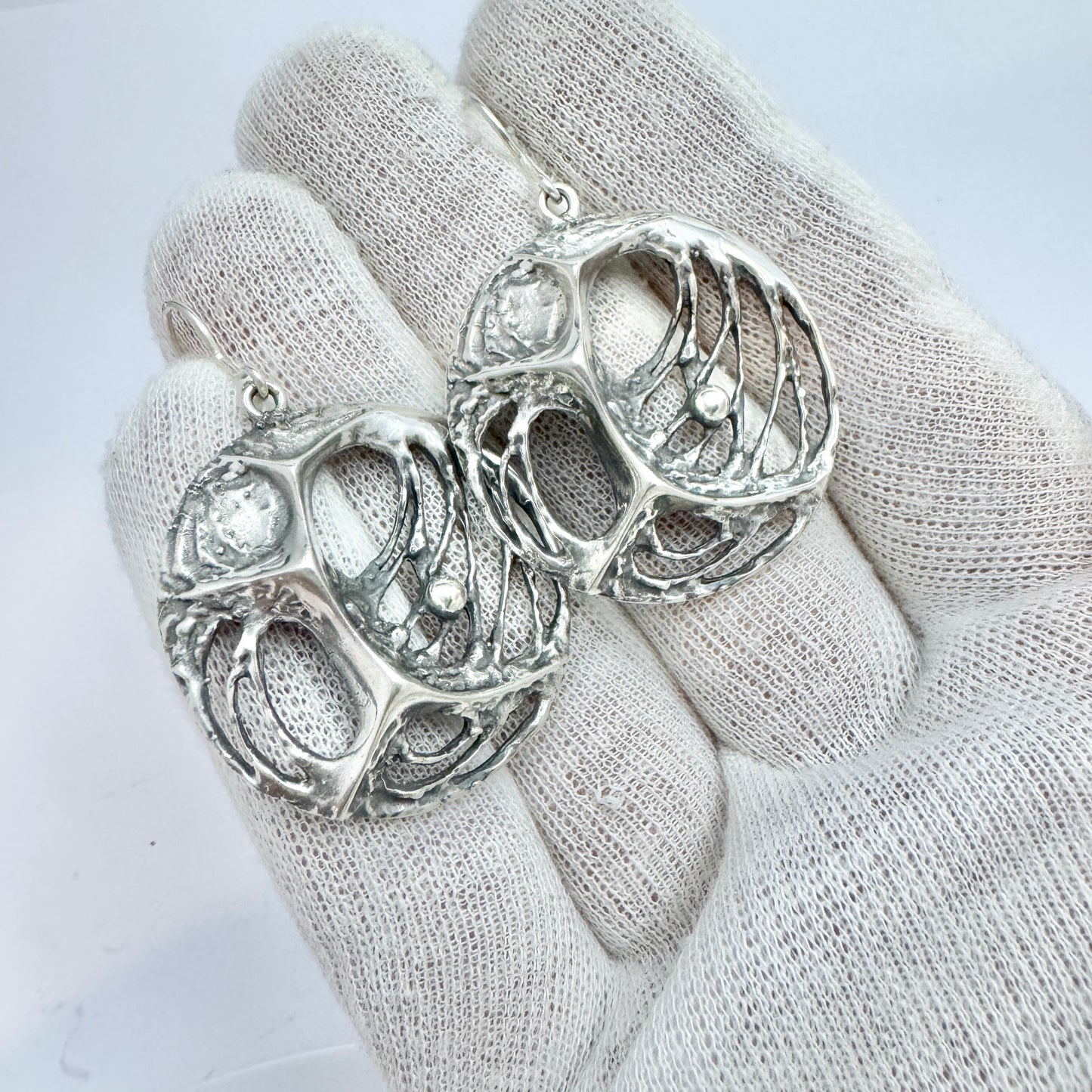 Sten & Laine, Finland 1973 Vintage Sterling Silver Earrings. Design: Spider Web