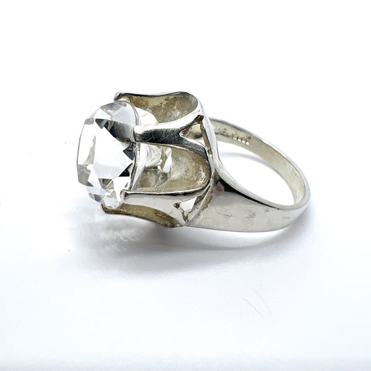 Denmark Vintage Modernist Sterling Silver Rock Crystal Ring.