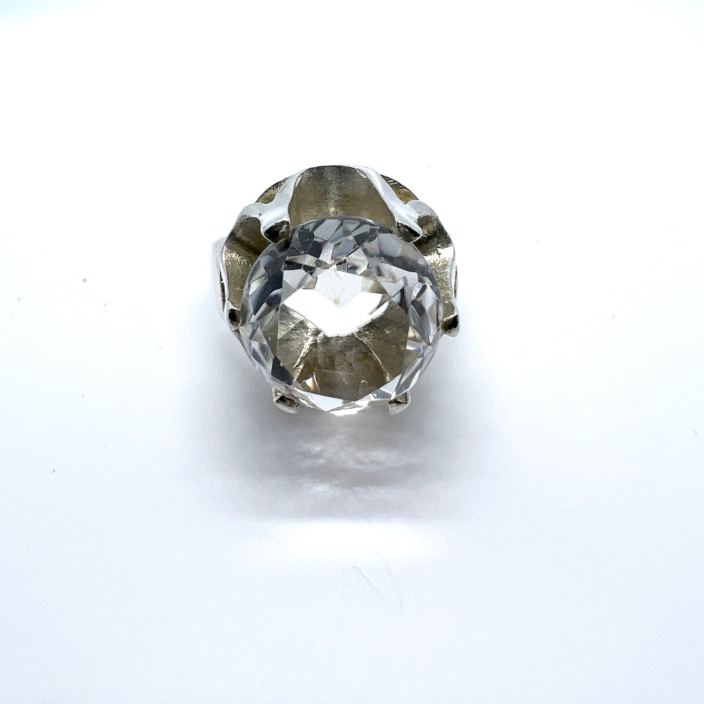 Denmark Vintage Modernist Sterling Silver Rock Crystal Ring.