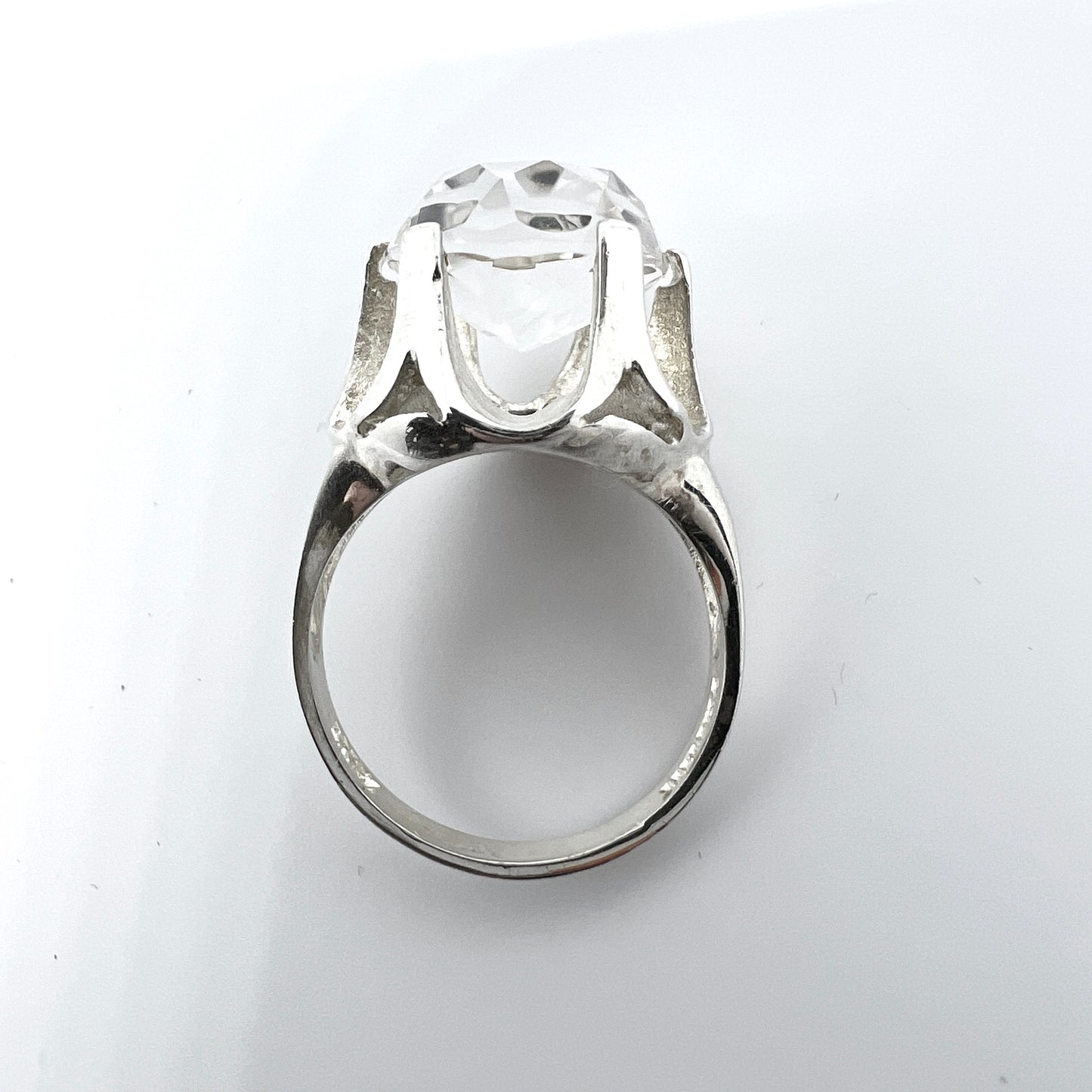 Denmark Vintage Modernist Sterling Silver Rock Crystal Ring.