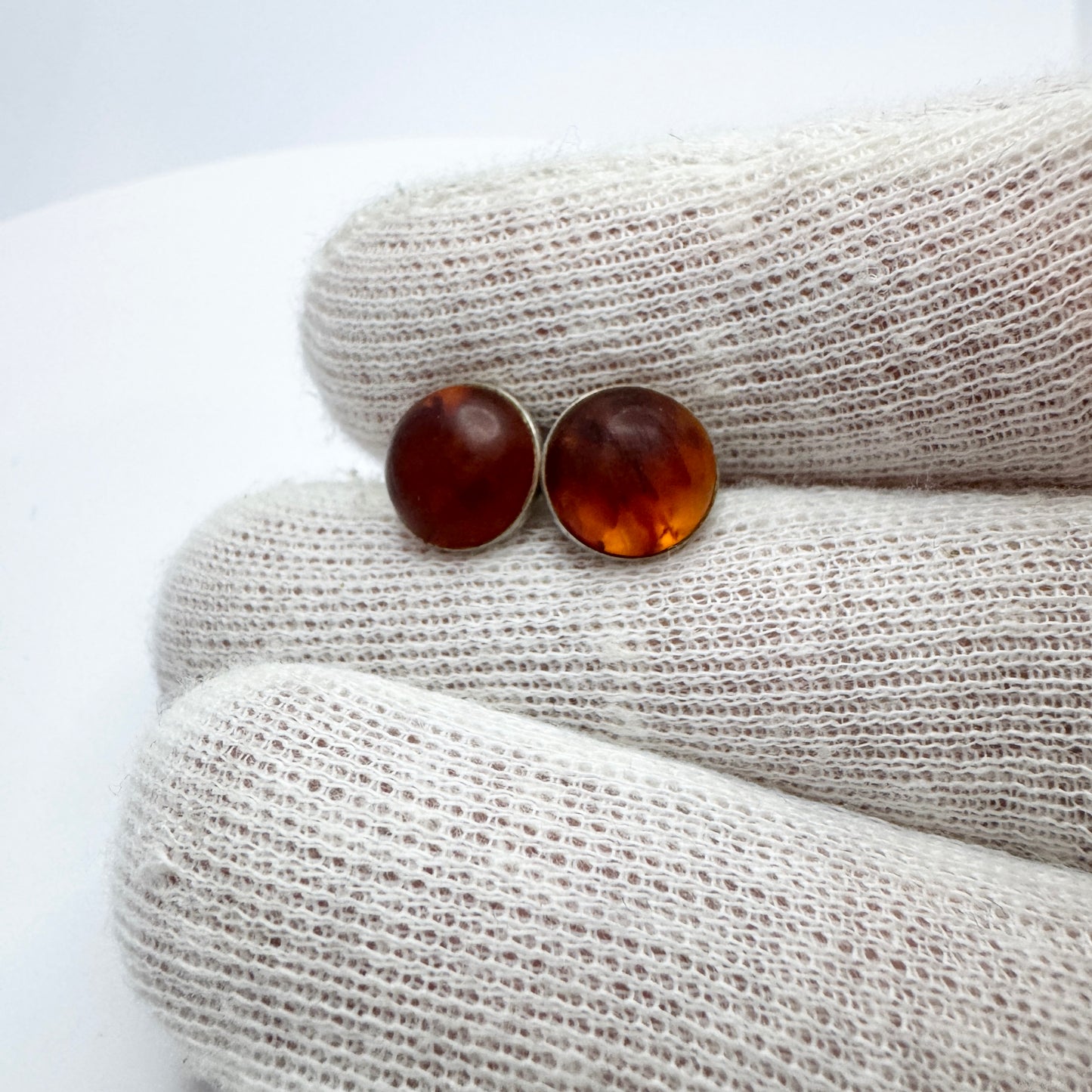 Einer Fehrn, Denmark c 1960s. Vintage Sterling Silver Amber Stud Earrings.