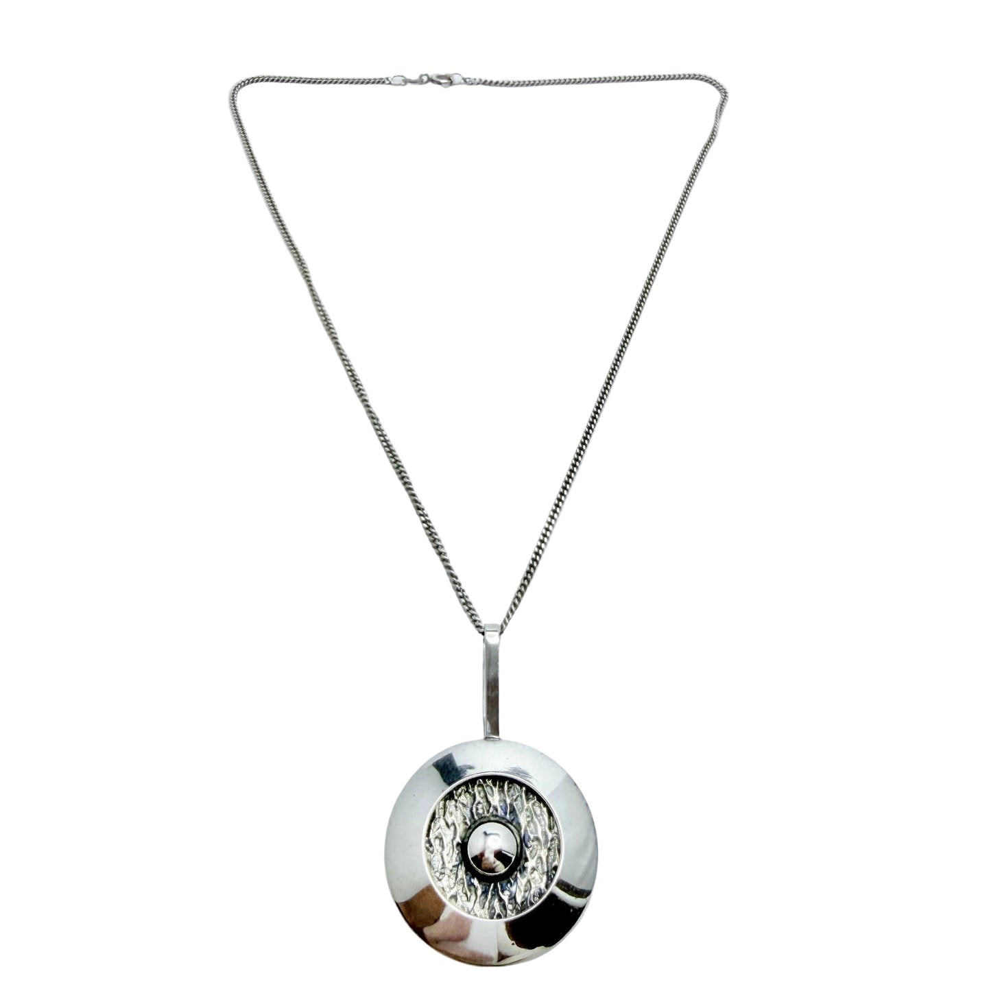 Bengt Hallberg, Sweden 1971 Vintage Modernist Sterling Silver Pendant Necklace