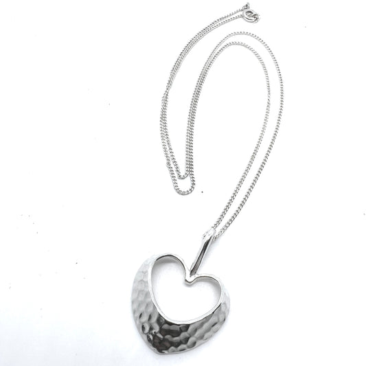 Alton, Sweden 1974. Vintage Sterling Silver Hammered Heart Pendant Necklace.