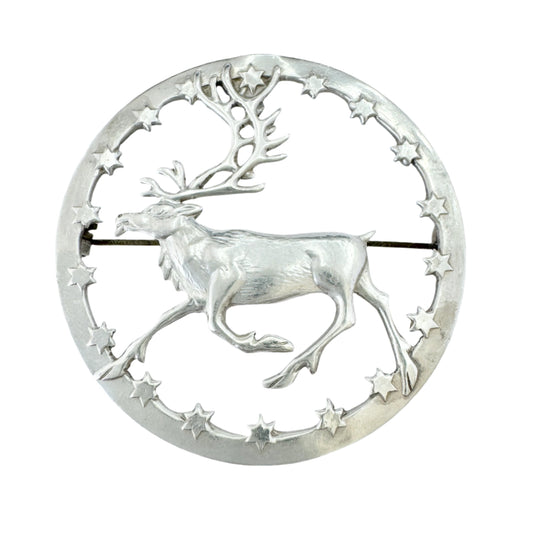 Lagerström, Sweden year 1950. Vintage Solid Silver Reindeer Brooch.