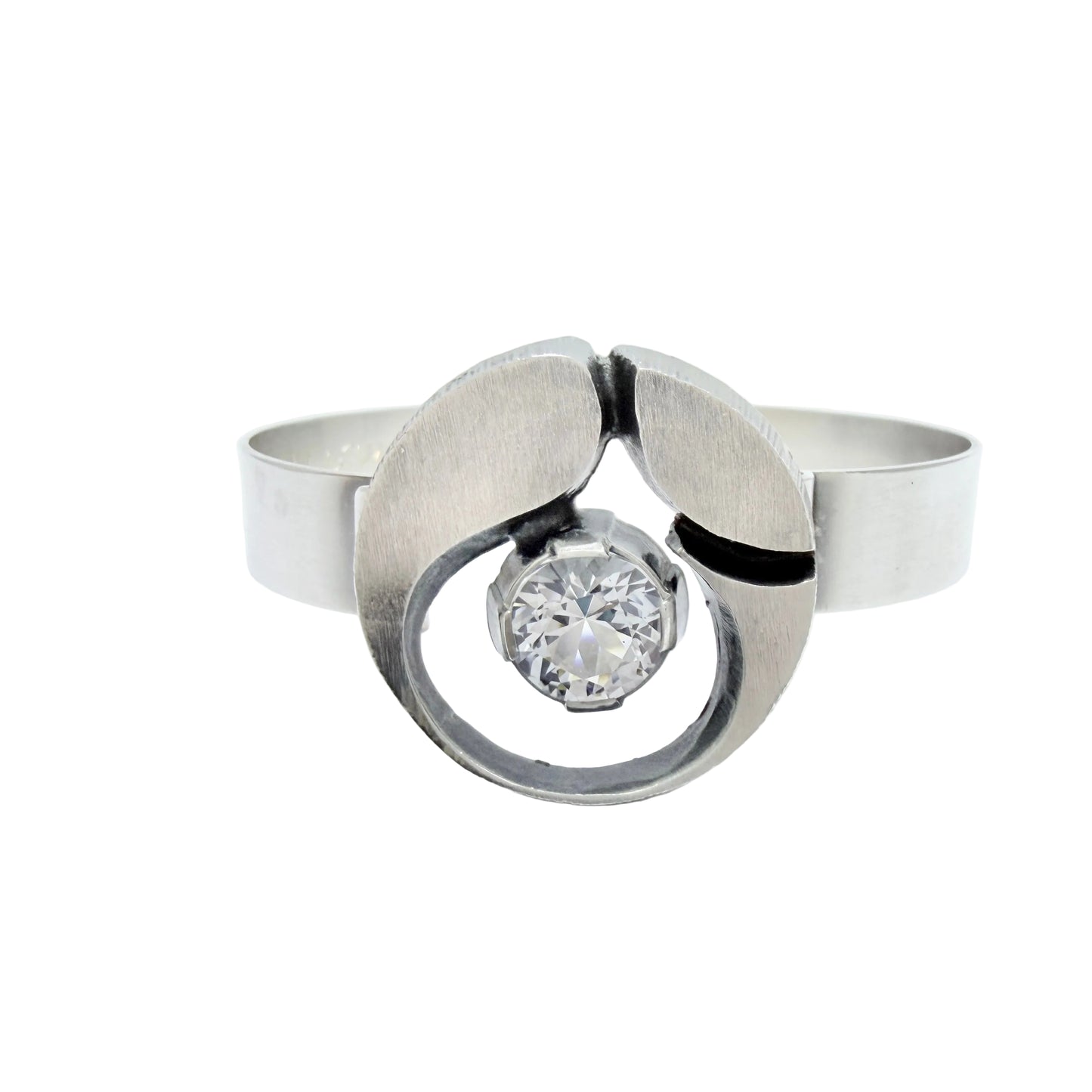 Sten & Laine, Finland 1976. Vintage Sterling Silver Rock Crystal Hinged Bangle Bracelet