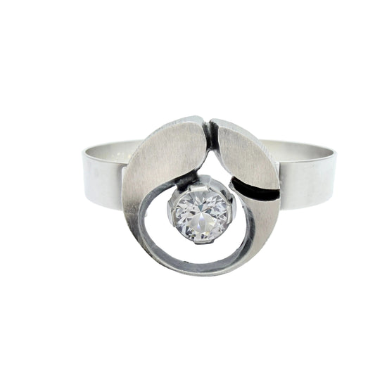 Sten & Laine, Finland 1976. Vintage Sterling Silver Rock Crystal Hinged Bangle Bracelet