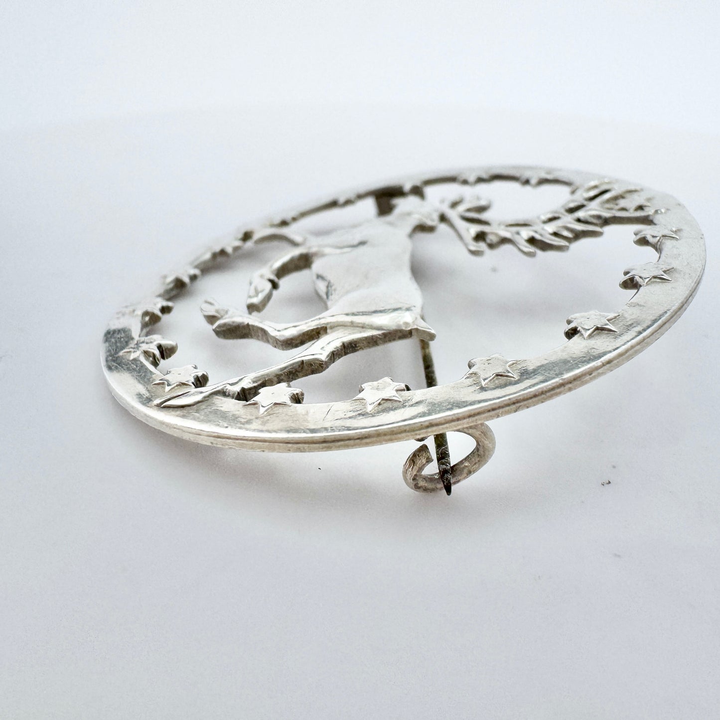 Lagerström, Sweden year 1950. Vintage Solid Silver Reindeer Brooch.