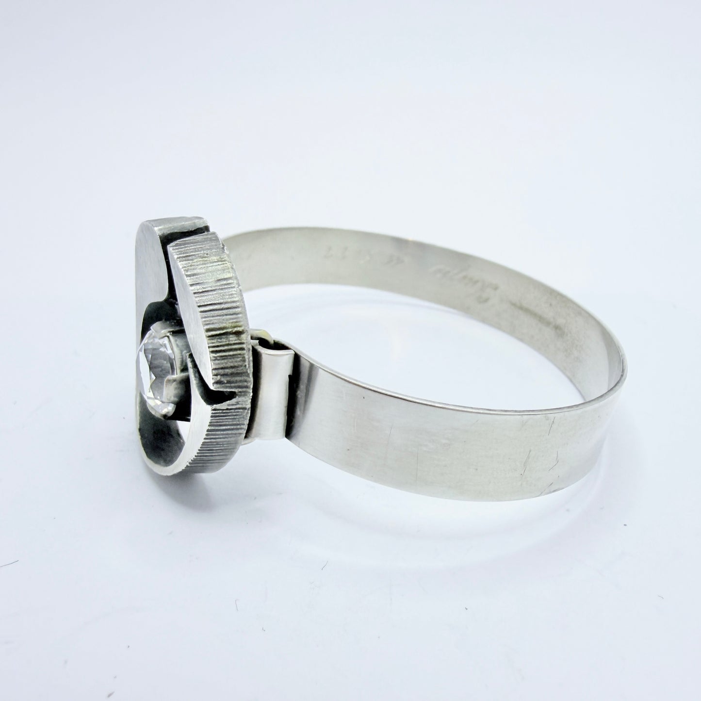 Sten & Laine, Finland 1976. Vintage Sterling Silver Rock Crystal Hinged Bangle Bracelet