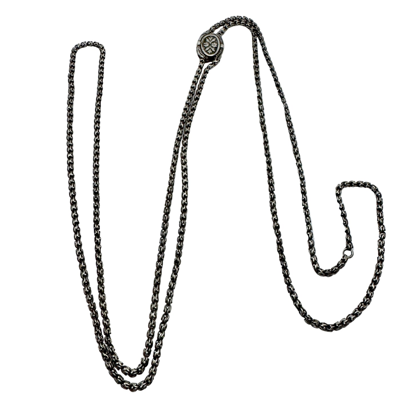 Antique Victorian Solid Silver 136cm / 54in Chain with Slider. Pls read description