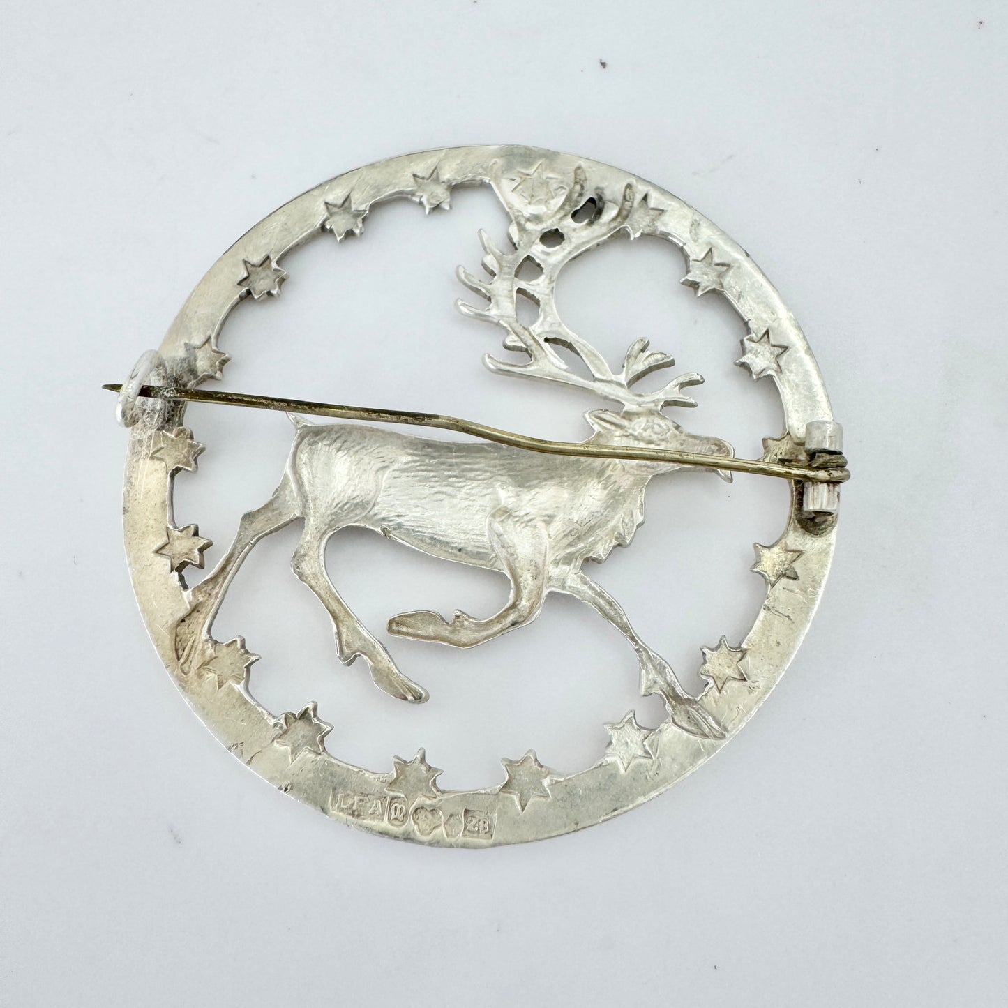 Lagerström, Sweden year 1950. Vintage Solid Silver Reindeer Brooch.