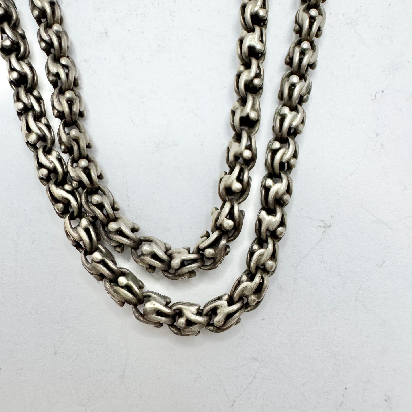 Antique Victorian Solid Silver 136cm / 54in Chain with Slider. Pls read description