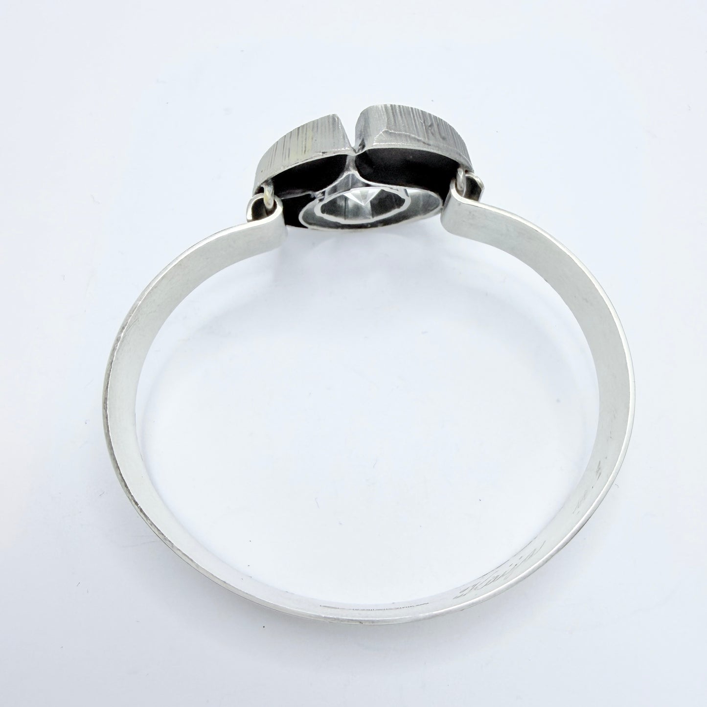 Sten & Laine, Finland 1976. Vintage Sterling Silver Rock Crystal Hinged Bangle Bracelet