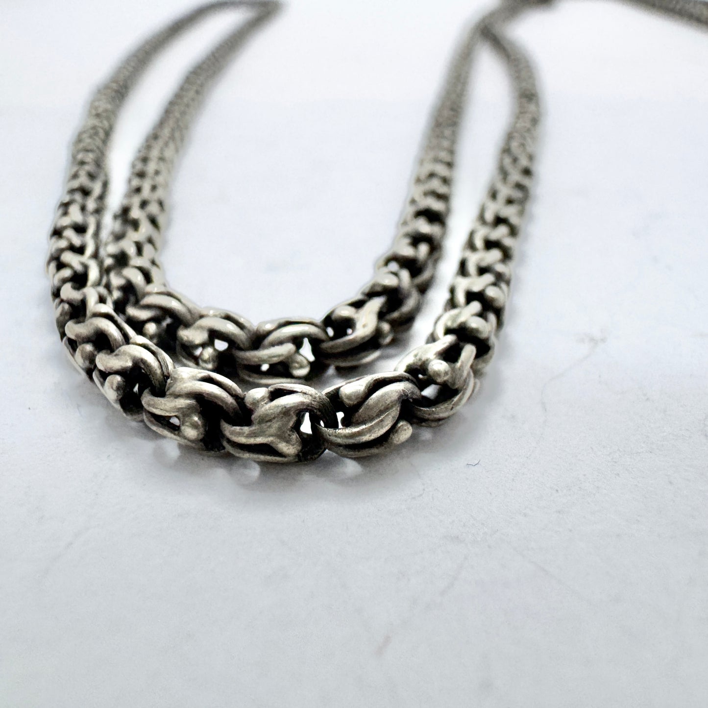 Antique Victorian Solid Silver 136cm / 54in Chain with Slider. Pls read description