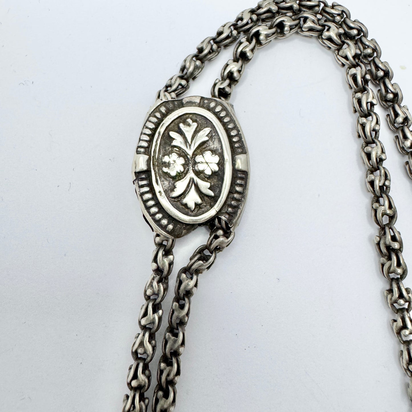 Antique Victorian Solid Silver 136cm / 54in Chain with Slider. Pls read description