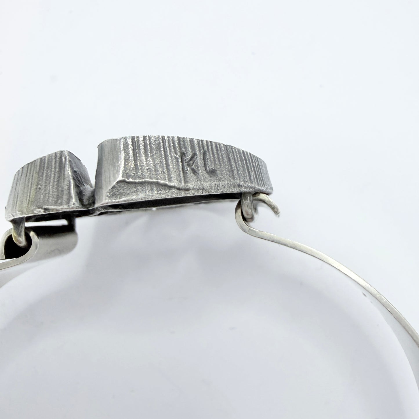 Sten & Laine, Finland 1976. Vintage Sterling Silver Rock Crystal Hinged Bangle Bracelet