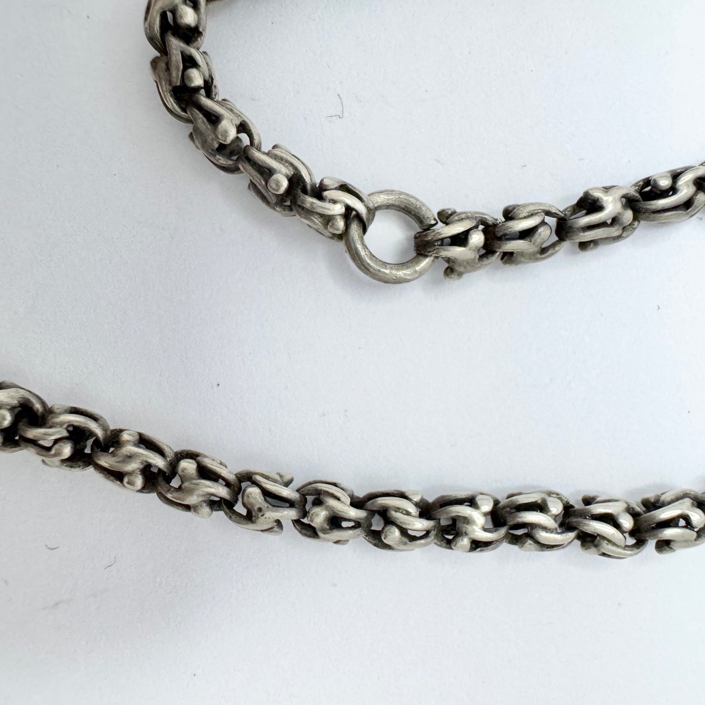 Antique Victorian Solid Silver 136cm / 54in Chain with Slider. Pls read description