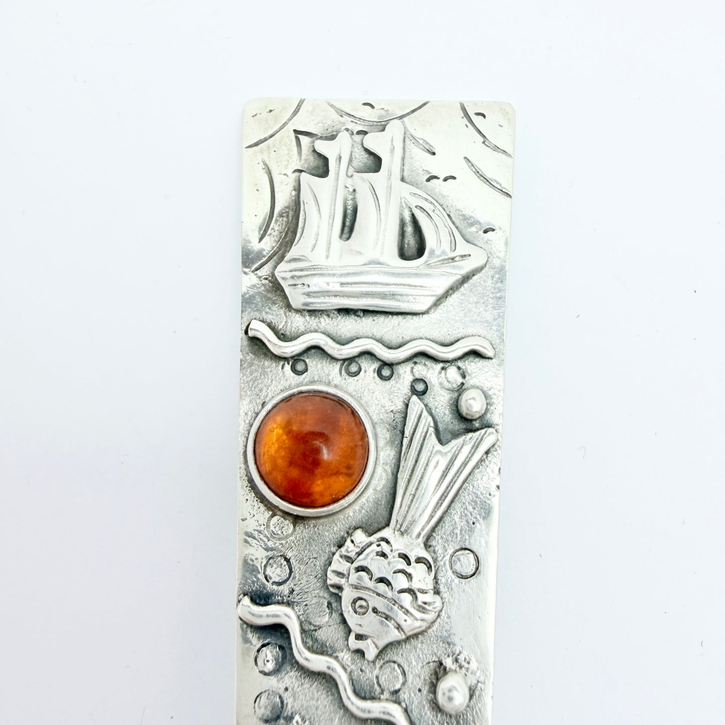 Walter Kramer for Georg Kramer. Fischland Germany Art Deco Silver Amber Cake Server