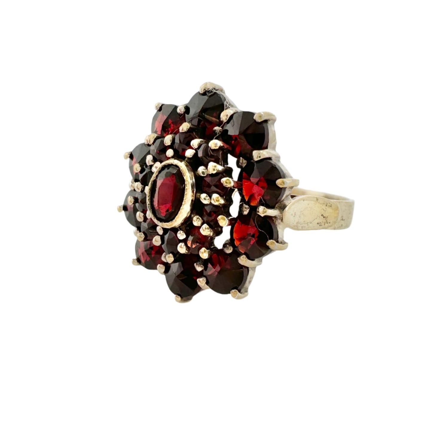 Swedish Import 1940-50s. Vintage Solid Silver Bohemian Garnet Ring.