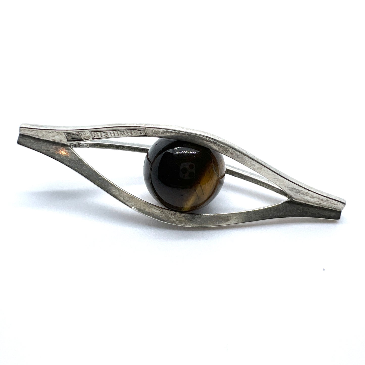 Elis Kauppi, Kupittaan Kulta Finland 1962. Vintage Solid Silver Tiger's Eye Pendant.