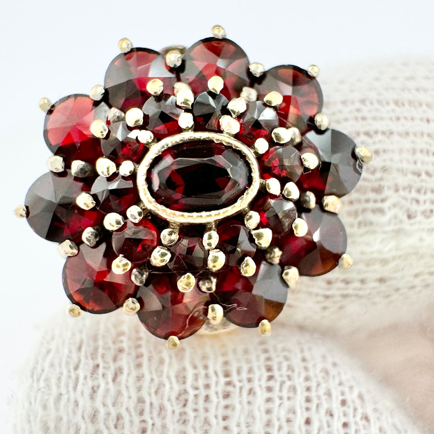 Swedish Import 1940-50s. Vintage Solid Silver Bohemian Garnet Ring.