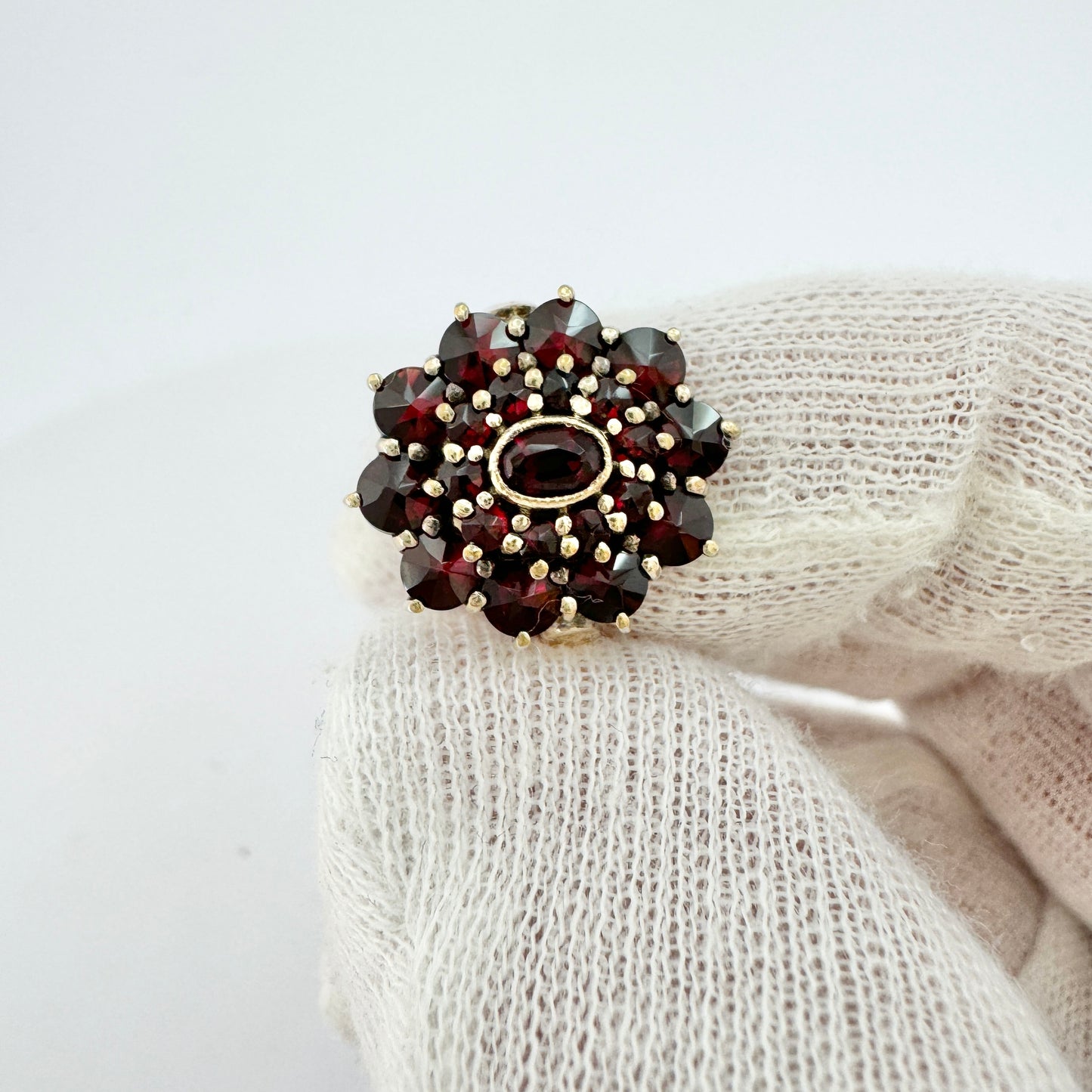 Swedish Import 1940-50s. Vintage Solid Silver Bohemian Garnet Ring.