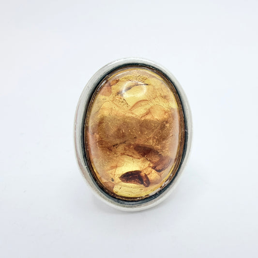 Horsens Solvvarefabrikk, Denmark 1960-70s. Bold Vintage Solid Silver Amber Ring
