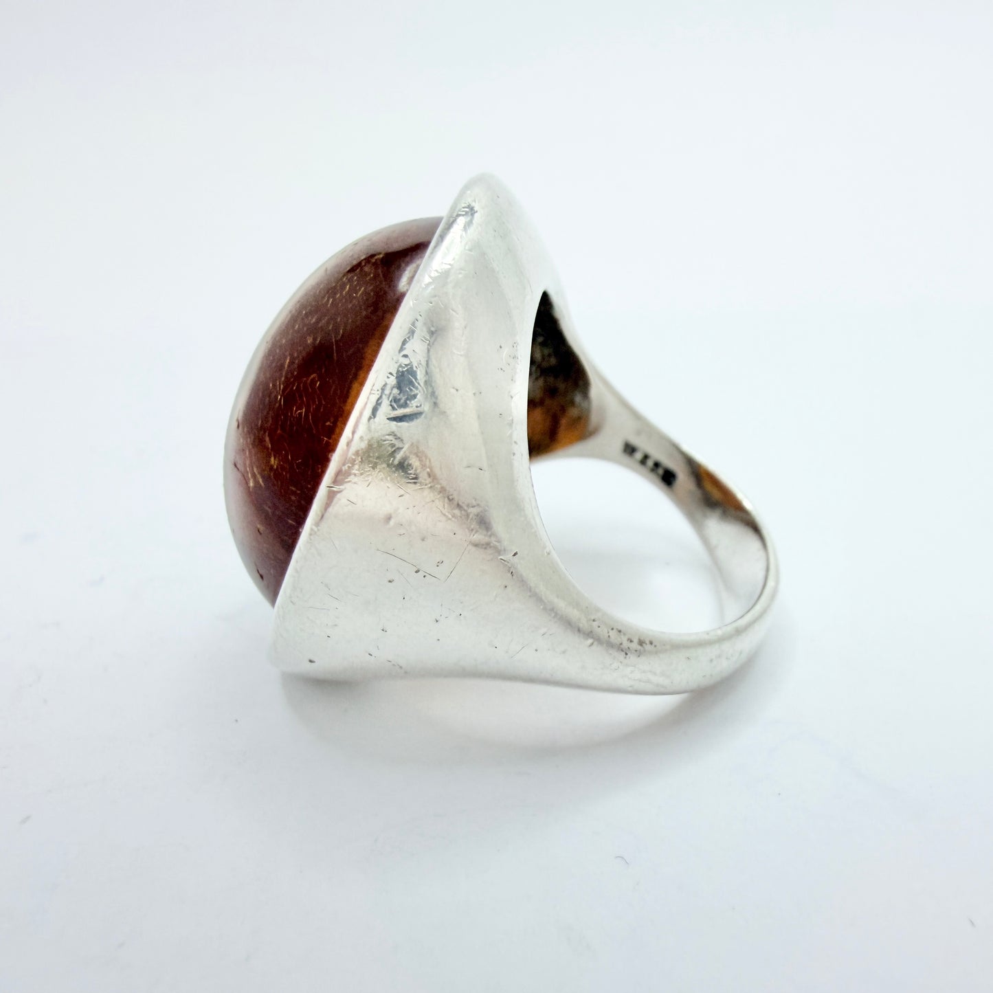 Horsens Solvvarefabrikk, Denmark 1960-70s. Bold Vintage Solid Silver Amber Ring