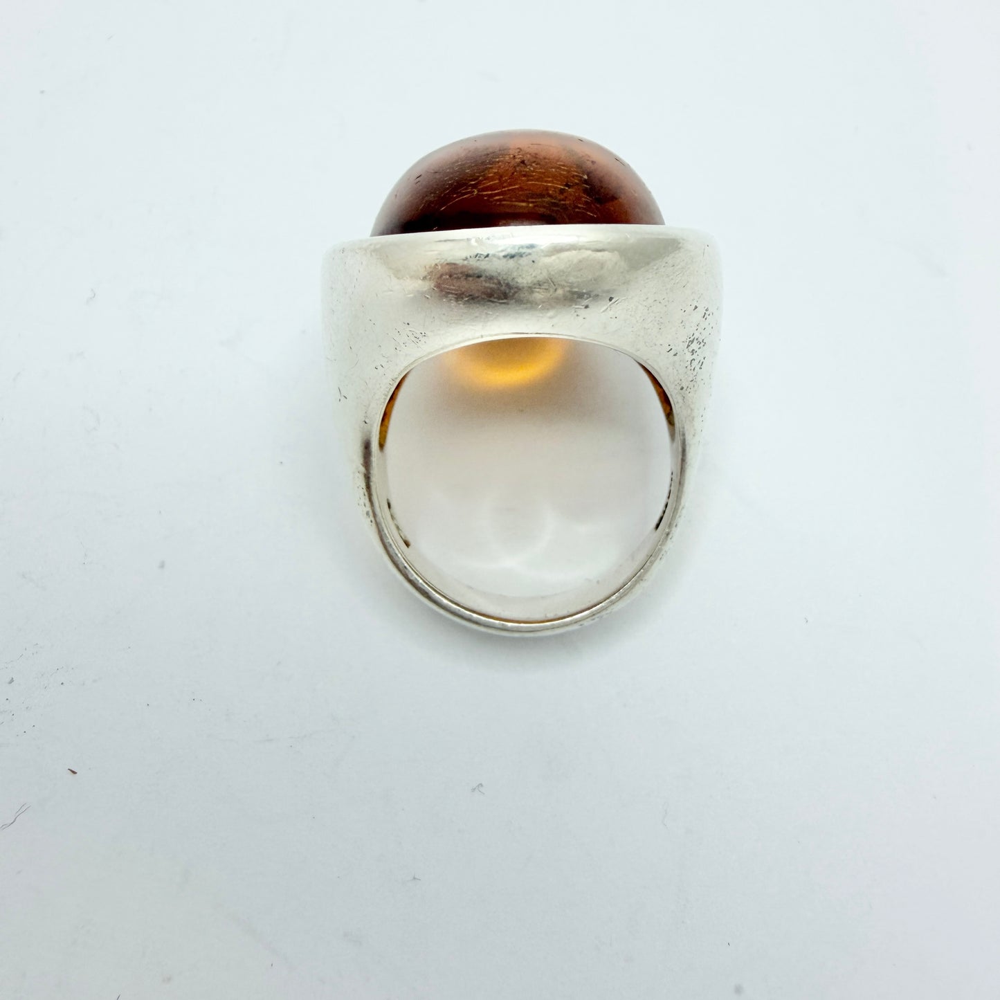 Horsens Solvvarefabrikk, Denmark 1960-70s. Bold Vintage Solid Silver Amber Ring
