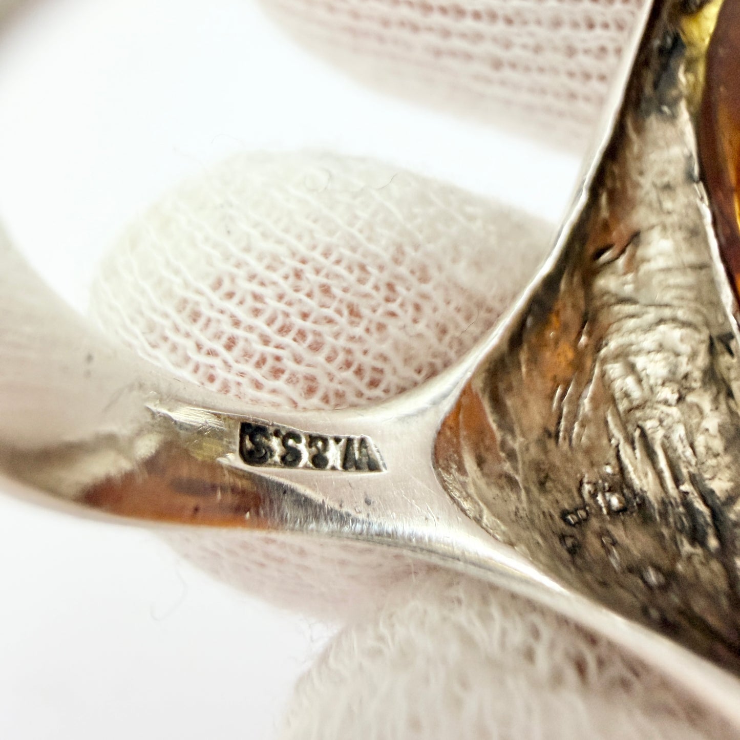Horsens Solvvarefabrikk, Denmark 1960-70s. Bold Vintage Solid Silver Amber Ring