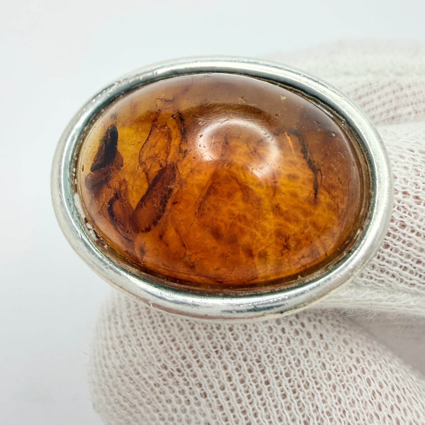 Horsens Solvvarefabrikk, Denmark 1960-70s. Bold Vintage Solid Silver Amber Ring